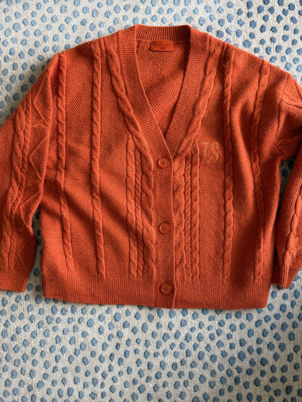 Taylor Swift LOAS Orange Cable-Knit Button Cardigan